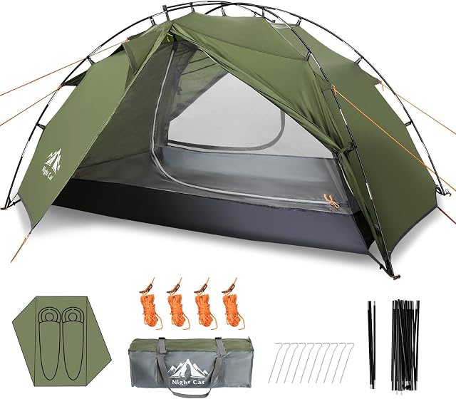 Night Cat Backpacking Tents 2 Persons Fast Setup Hiking Camp Tent with Aluminium Pole Double Layers Two Doors Waterproof Lightweight Compact 7x4.4ft