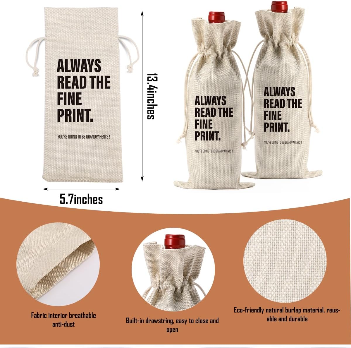 Funny Baby Announcement Wine Bag, Pregnancy Announcement for Grandparents, Pairs well with being Grandparents, Gift for Aunt, Uncle - Image 2