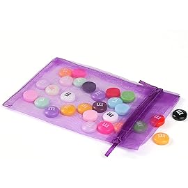 ANZNKU 50PCS Sheer Organza Bags, Premium Purple Organza Bags 5x7 Inch, Gift Bag Small Size for Halloween, Mesh Bag Candy Pouches, Small Mesh Pouches with Drawstring, Party Wedding Favor Pouch