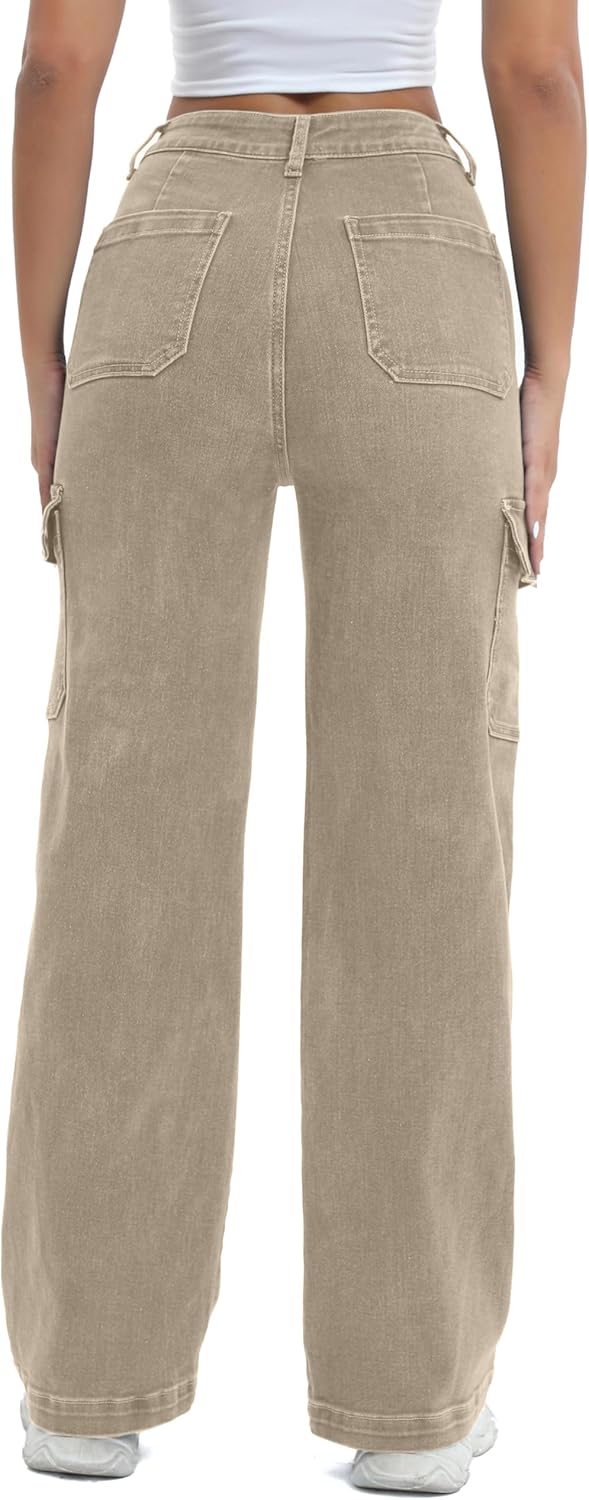 Women Cargo Jeans High Waist Y2K Straight Leg Trendy Stretchy Lightweight Jeans for Women - Image 2