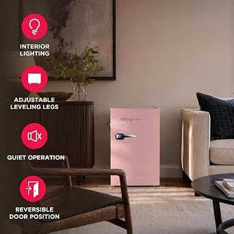Frigidaire EFR376 Retro Bar Fridge Refrigerator with Side Bottle Opener, 3.2 cu. Ft, Pink/Coral
