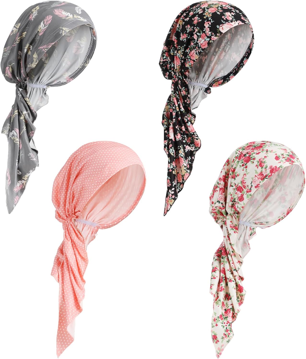 4 Pcs Chemo Headwear for Women Pre Tied Cancer Caps Cotton Head Scarf Turbans for Women Patients Gifts