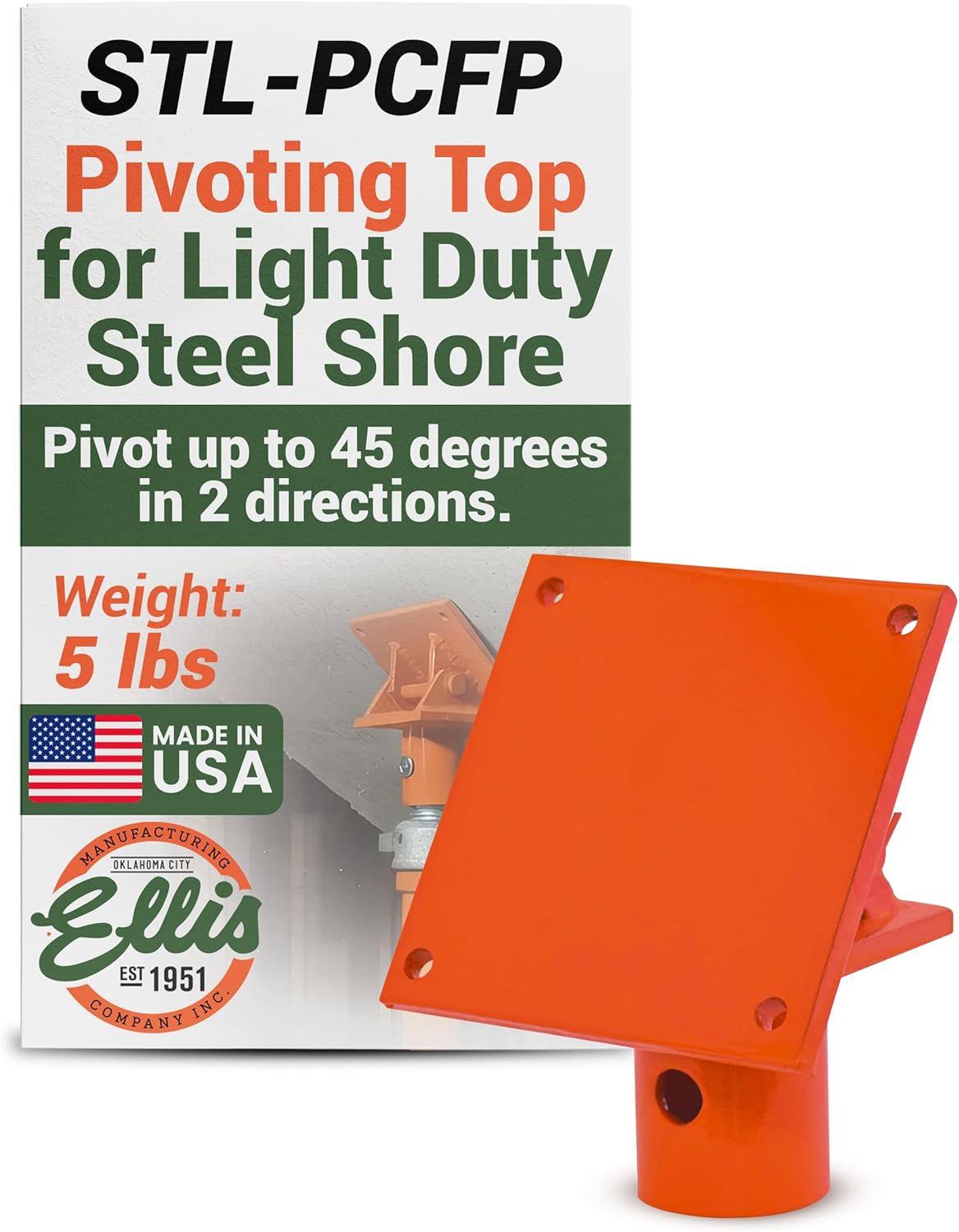 Ellis Manufacturing Company - U-Head Top - Pivoting Perpendicular for Light Duty Steel Shores - Pivots Up to 45 Degrees in Two Directions - Ideal for Floor Jack & Rod Stand Support - Flat Plate