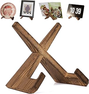 Wooden Plate Stands for Display, Wood Plate Holders for Displaying, Decorative Picture Frame Stand, Easel for Sign, Cookbook, Now Playing Vinyl Record, Recipe Book Holder for Photo, Plaque, Platter