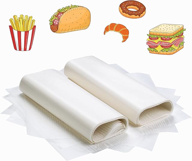 Moendergo 100 PCS Wrap Paper, Wrapping Waterproof Oilproof Wax Paper Sheets, Food Wrapping Tissue Basket Liners Deli Papers for Cake Bread Wrapper Non-Stick (White)
