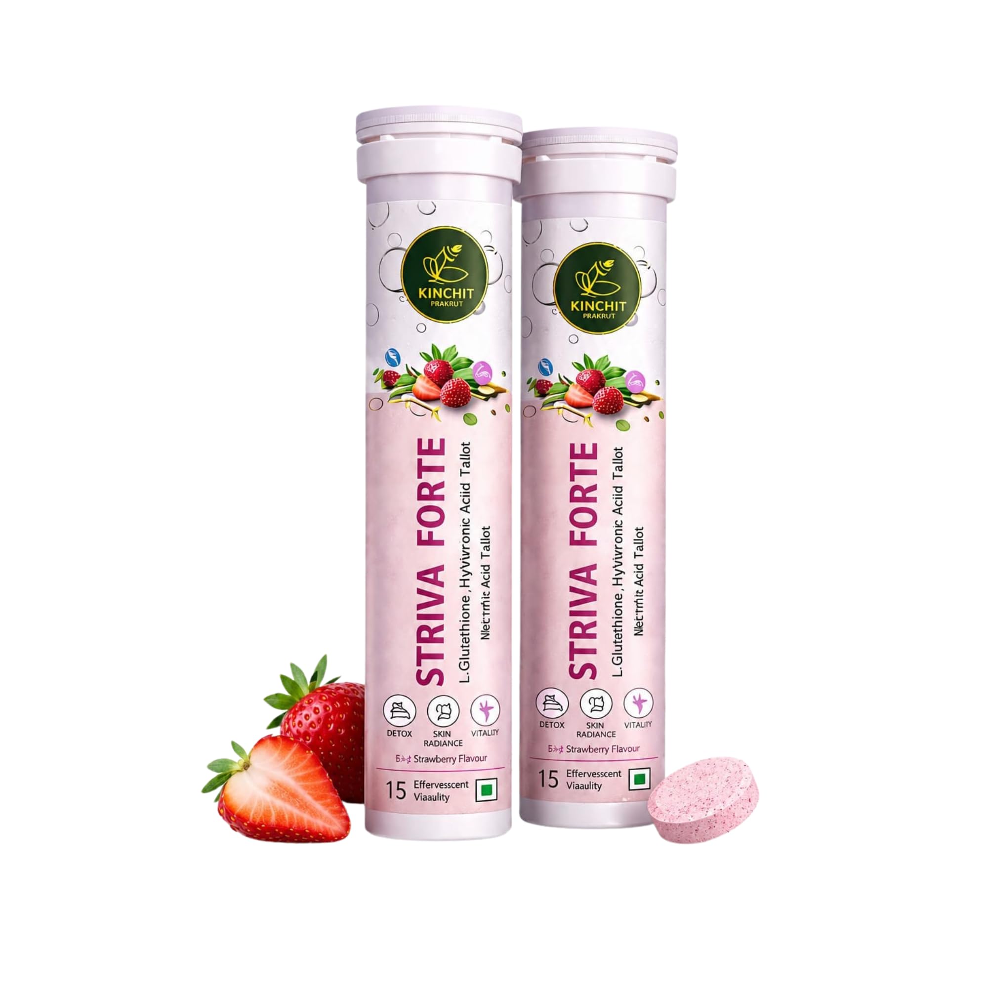 STRIVA FORTE Effervescent Tablets | L-Glutathione, Hyaluronic Acid, Shatavari & Ashwagandha | Herbal Blend for Women | Strawberry Flavour | Daily Skin & Wellness Support | 30 Tablets (Pack of 2)