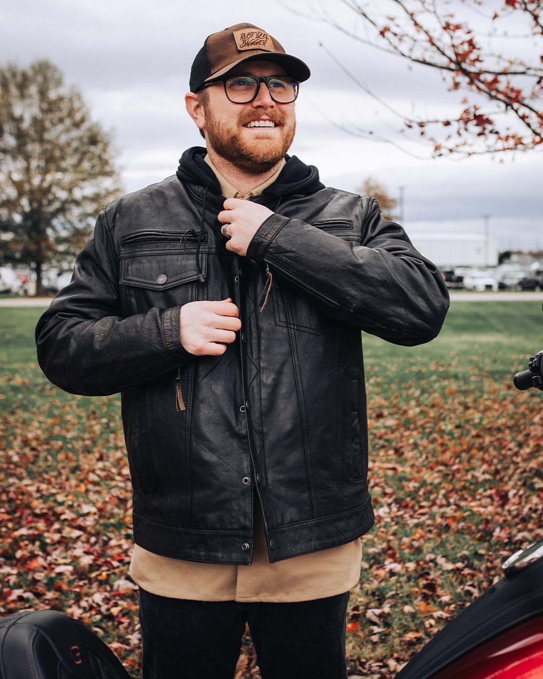 First Mfg Co - Vendetta - Men's Motorcycle Biker Riding Black Olive Leather Jacket
