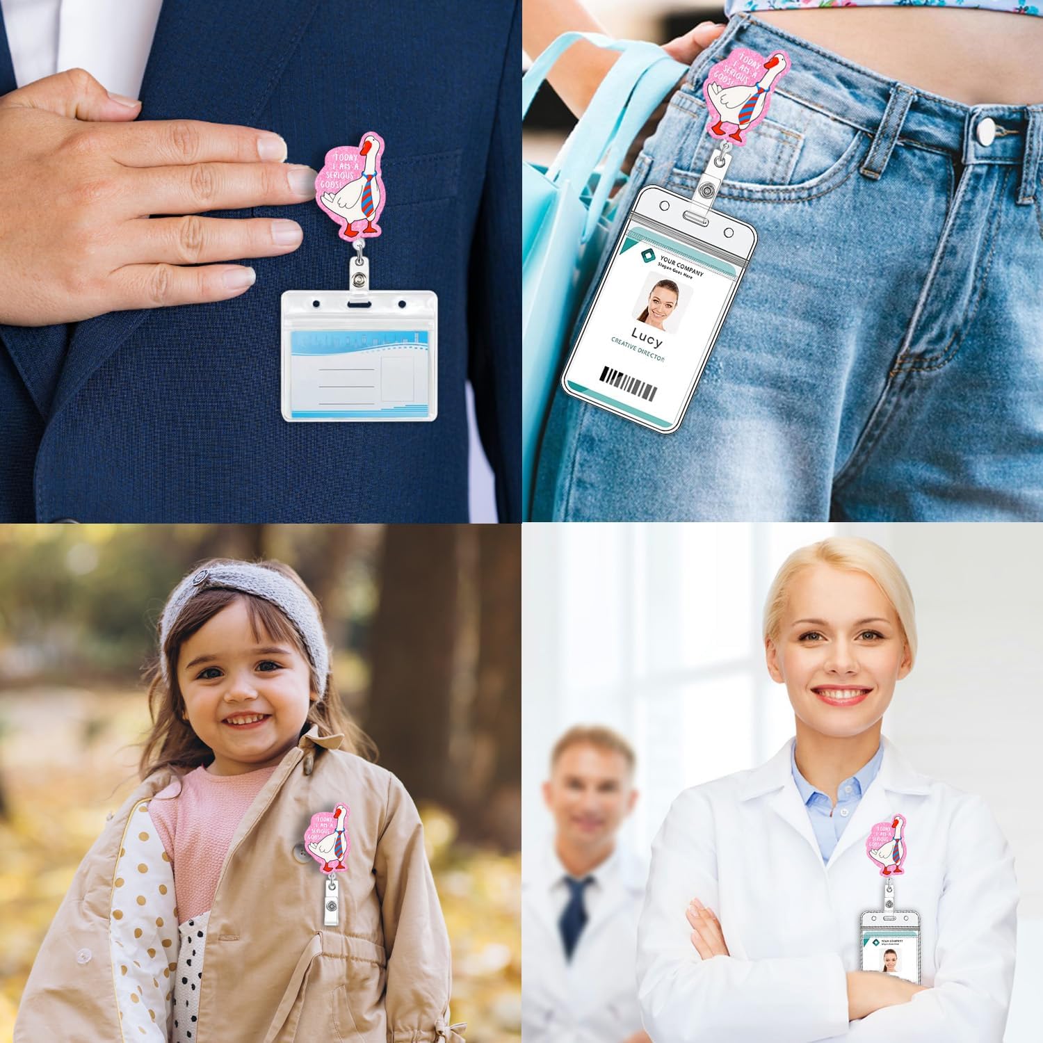 Today I Am A Serious Goose Pink Badge Reel - Funny Silly Goose Nurse Badge Reel Retractable with 360° Swivel Alligator Clip - Cute Pediatric ID Holder for Nursing Student Teacher RN CNA Valentine Gift image 4