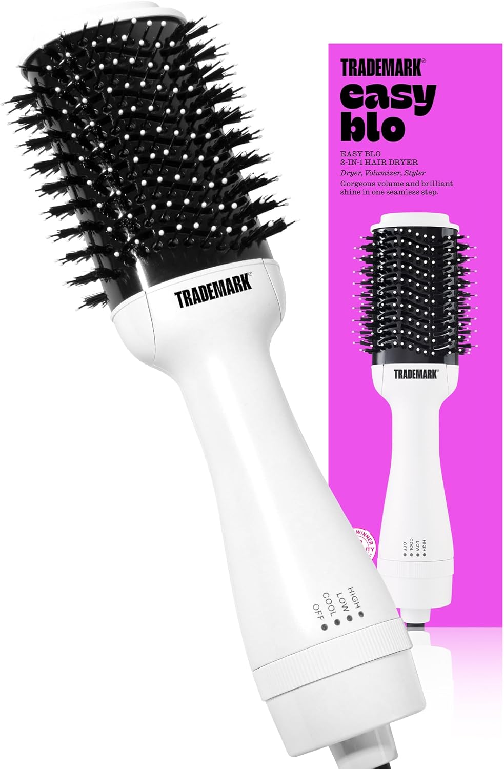 Trademark Beauty Hair Dryer Brush in One, Blow Dryer Brush, Wet and Dry Hair, Anti-Frizz Ions, Smooths, Ceramic, Creates Volume, All Hair Types - White