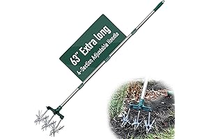 Rotary Cultivator 25"-63" - Handheld Gardening Tiller for Reseeding Grass or Mixing Soil