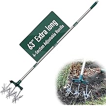 Rotary Cultivator for Gardening, 63" Extra Long Adjustable Gardening Rotary Tiller and Hand Garden Cultivators with Aluminum Detachable Tines, Reseeding Grass or Soil Mixing