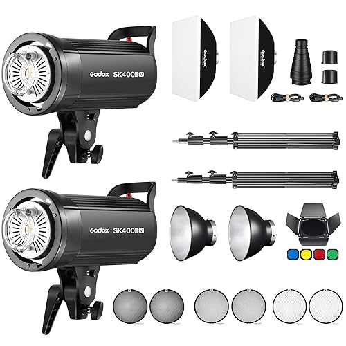 GODOX SK400II-V*2 Monolight Lumiere Continue Professional Studio Flash Strobe Light Kit,2.4G Wireless X System,5600±200K,Bowens Mount LED Modeling Lamp for Studio(SK400II Upgraded) - sk400iiv-2p