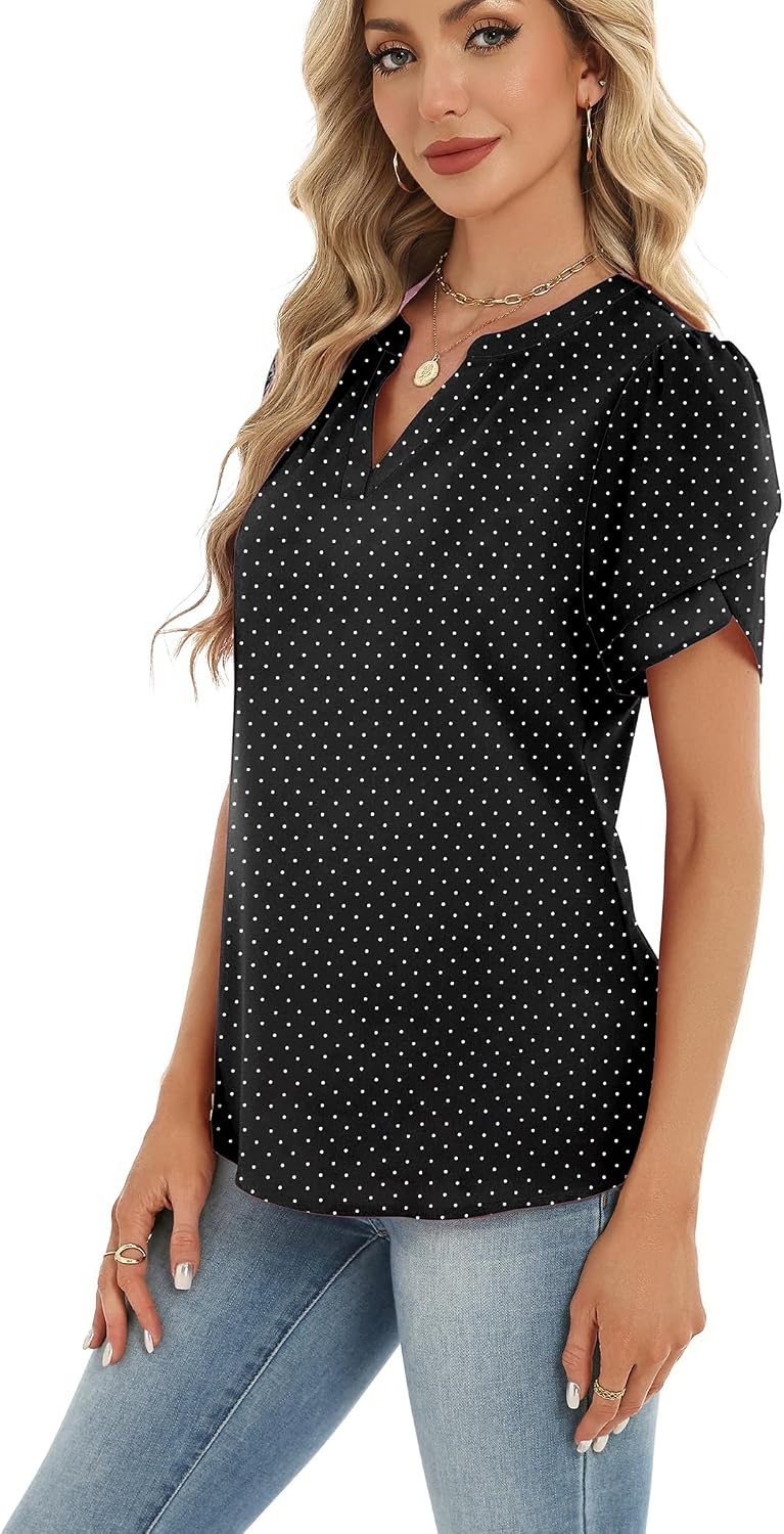 Zeagoo Womens Dressy Casual Shirts Short Sleeve V Neck Work Blouse Business Casual Summer Chiffon Tops thumbnail