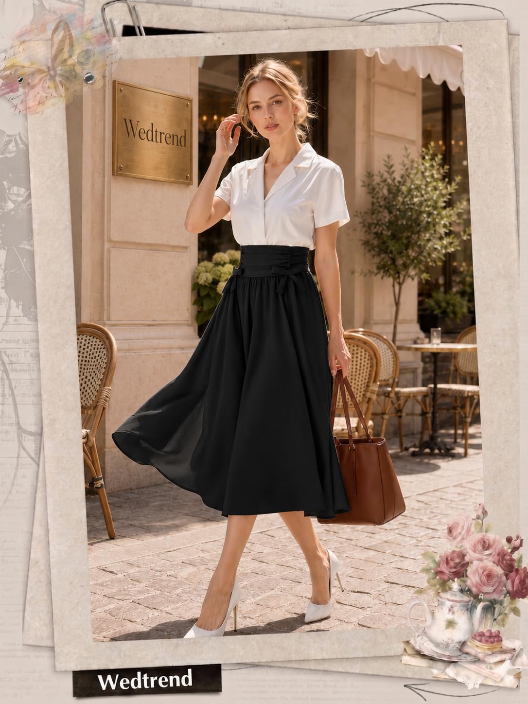 Wedtrend Vintage Skirts for Women High Waisted Midi Skirt A Line Skirt Office Work Skirt with Pockets