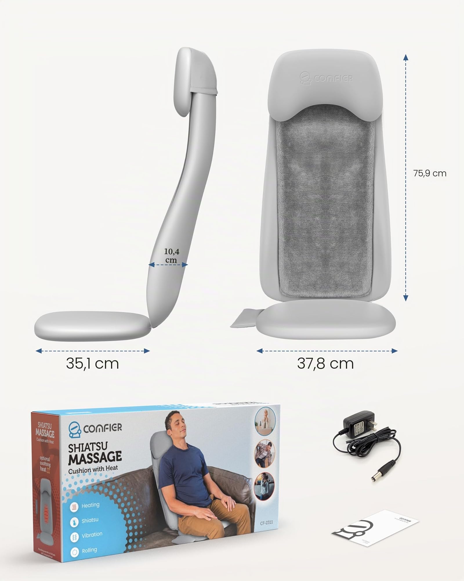 COMFIER Funda para Asiento de Masaje Shiatsu, Masajeador Cervical y Espalda, Colchoneta de Masaje con Función Calor, 3 Intensidades, para el Hogar y la Oficina