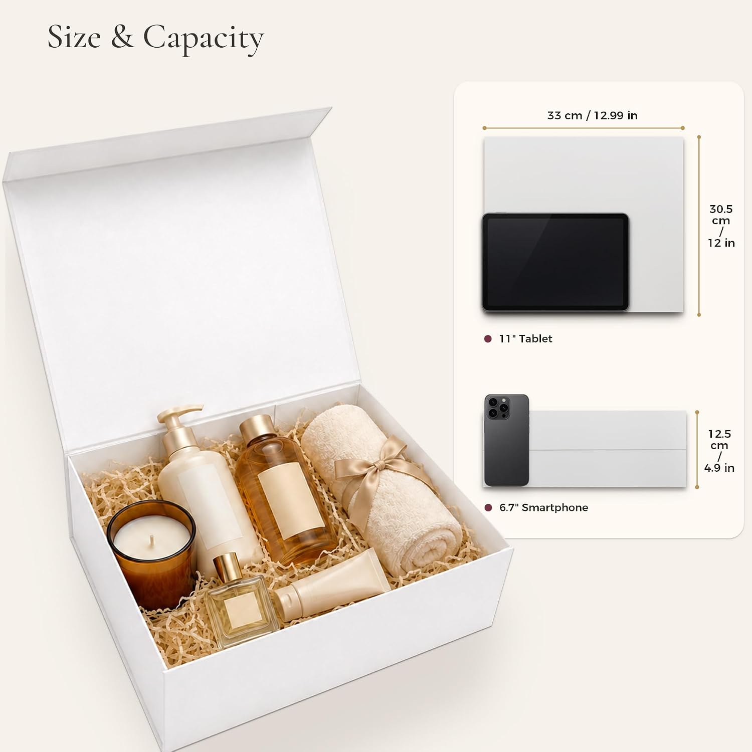 BloomWrap White Large Gift Box with Lid 13.2 x 12 x 5 in, Shimmer Finish Magnetic Closure Foldable Present Box with Ribbon, Card & Gift Tag image 2