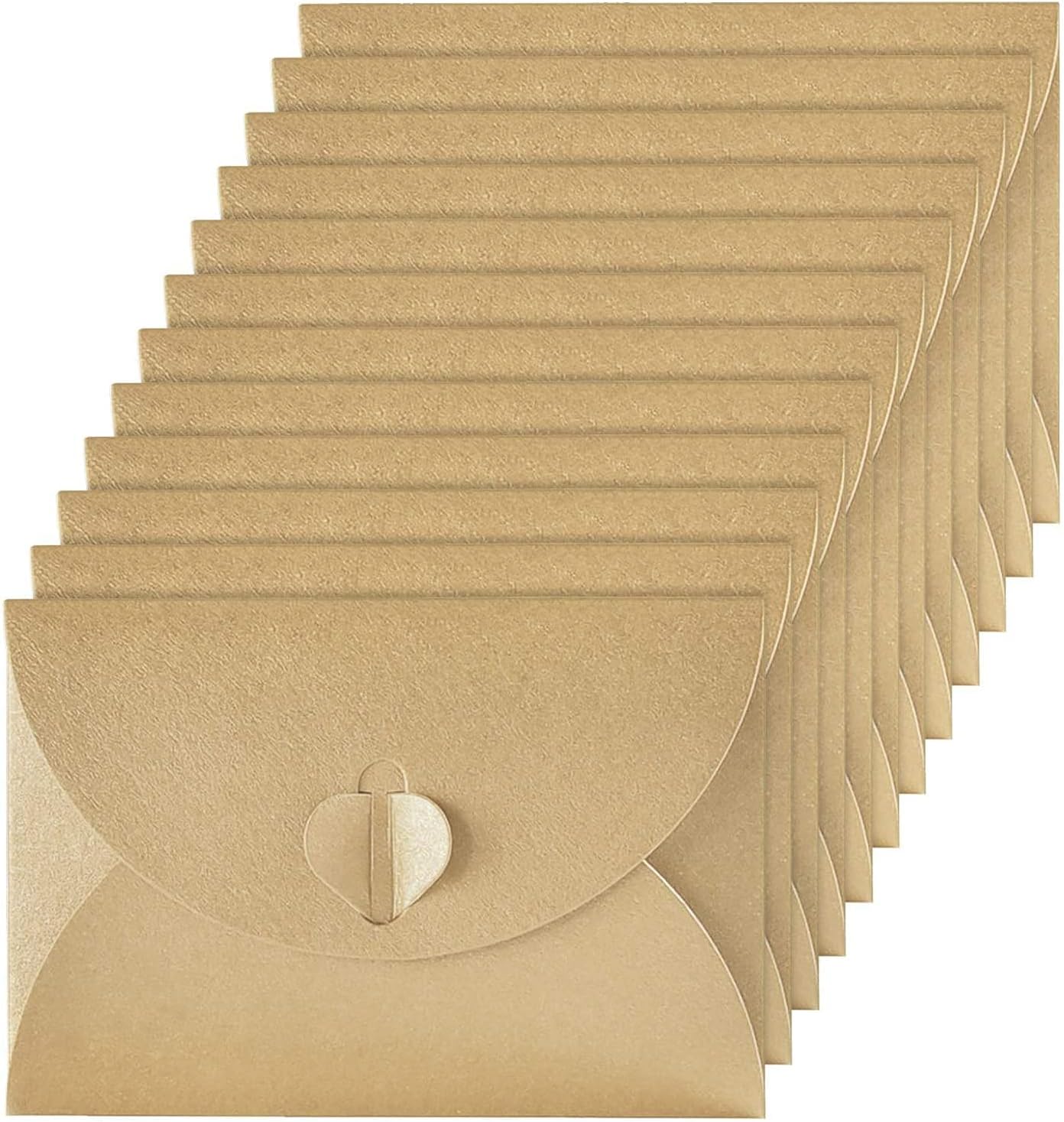 50 Pieces Mini Kraft Paper Envelopes Kraft Envelopes with Heart Paper