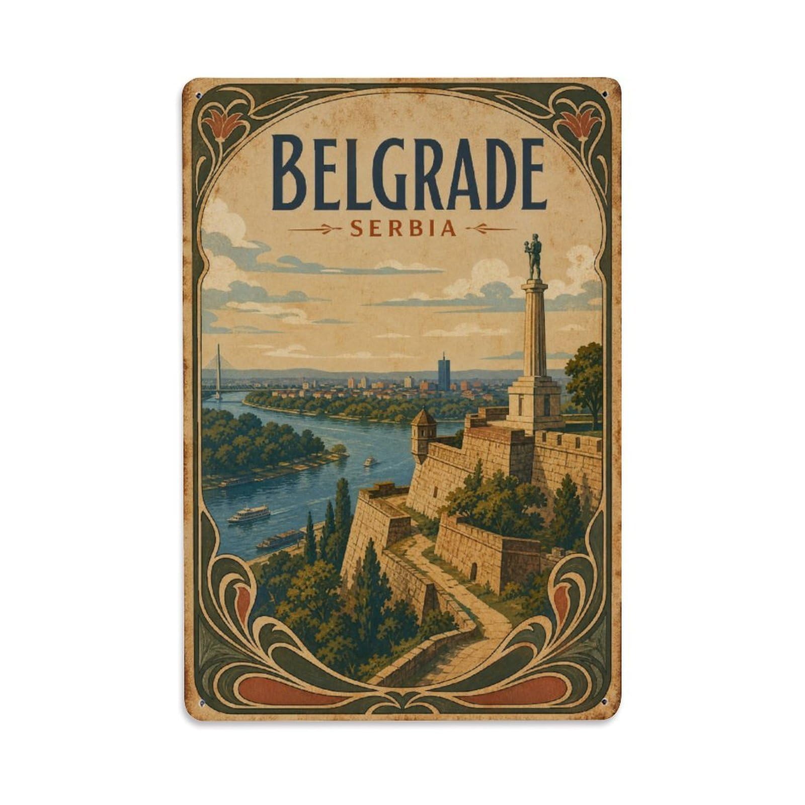 Vintage Travel Serbia Belgrade Metal Tin Sign