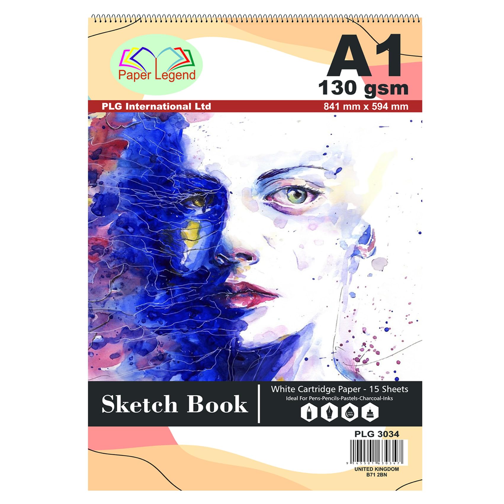 JMS we create smile - A1 Artists Large Sketch Pad - Spiral Bound Sketch Book 130 GSM Durable Acid Free Sketching Drawing Paper 15 Sheets Art Book for Adults Painting Studio/Home (1)