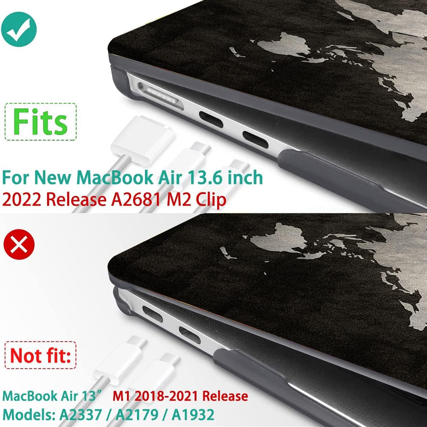 Compatible with MacBook Air 13.6 inch Case 2022-2026 Release A2681 M2 A3113 M3 A3240 M4 A3449 M5 Hard Plastic Shell Cover w/Mac OS Keyboard Sticker & Keyboard Cover (World Map)