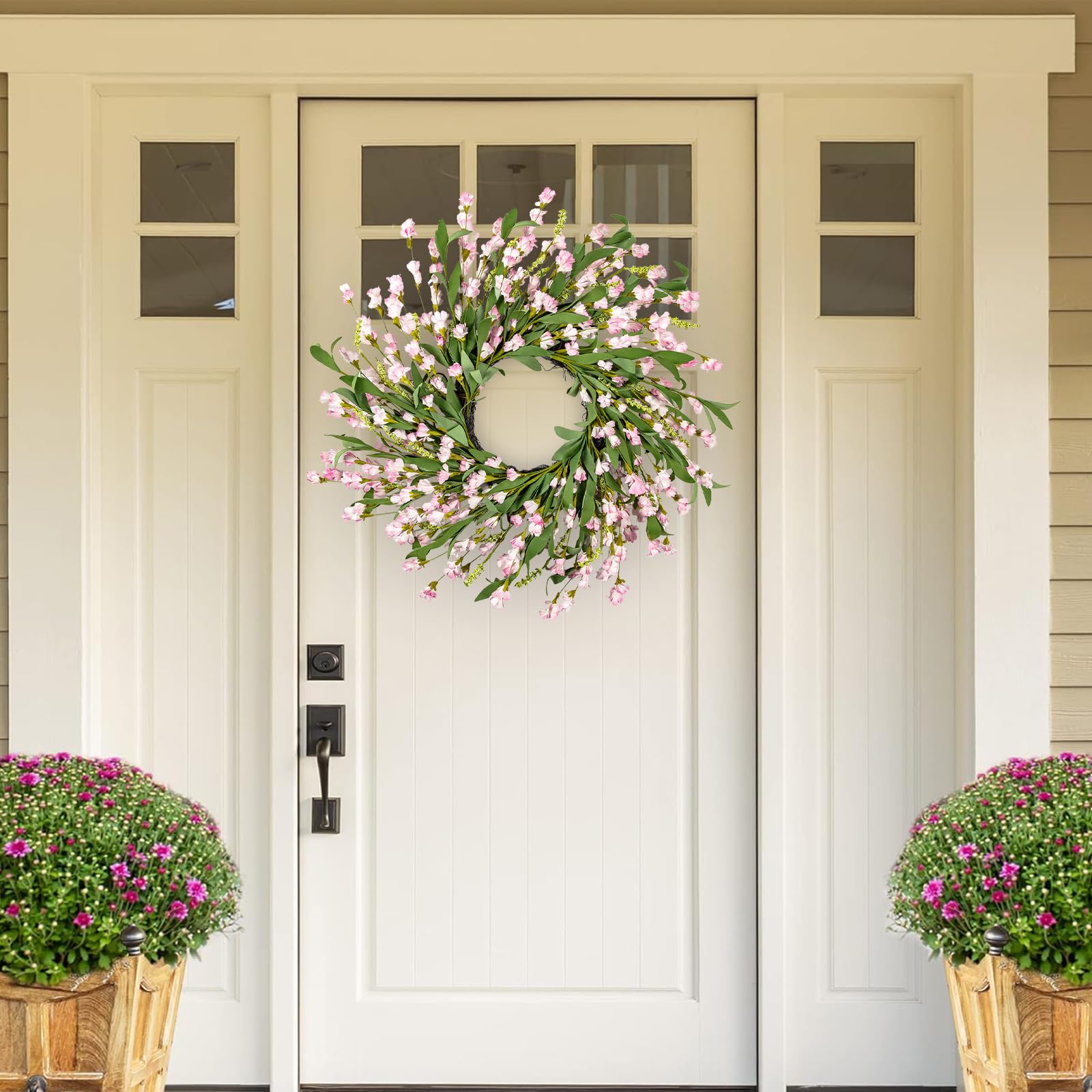 Couronne De Printemps De 55,9 Cm Pour Porte D'entrée, Couronne Florale D'été Avec Lanterne De Fleurs Sauvages Pour Mur, Porche, Intérieur, Extérieur, Fenêtre De Décoration D'intérieur