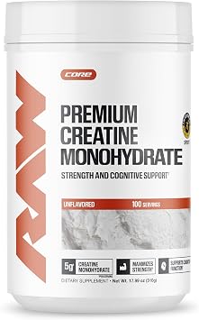 RAW Nutrition Creatine Monohydrate Powder, Unflavored 100 Servings - Micronized Creatine Monohydrate Supplement for Workout Performance, Build Muscle & Strength - Creatine Powder for Men & Women