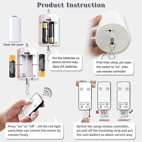 Miniatura 3 de FONMY Motor de exhibición colgante 10 RPM de baja velocidad con control remoto para ornamento de molinillo de viento, decoración colgante, cochecito