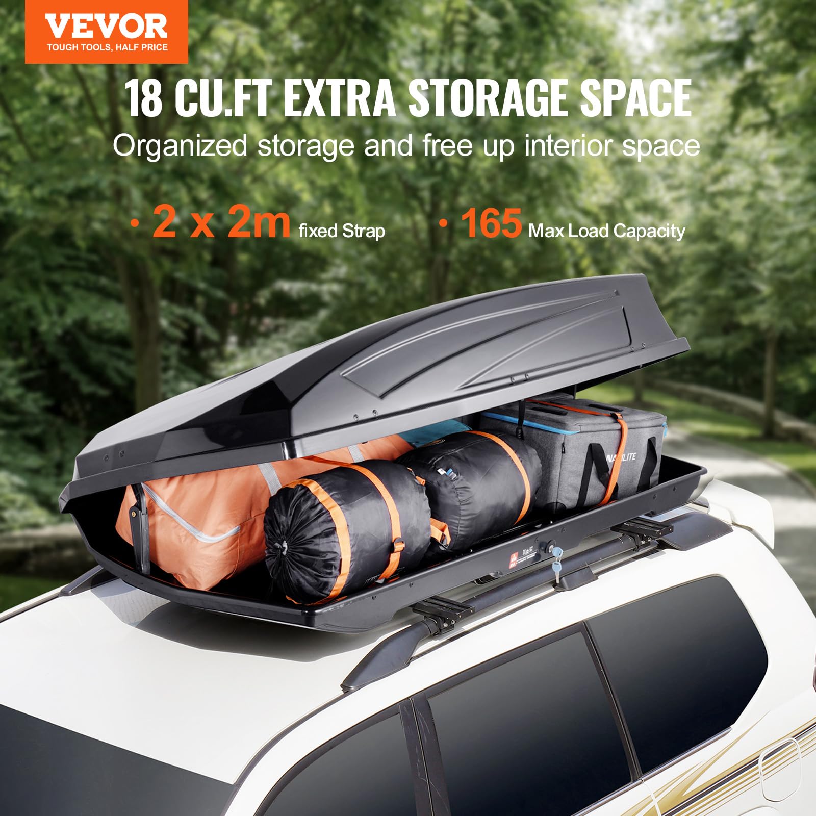 VEVOR Rooftop Cargo Carrier, 18 Cubic Feet Roof Cargo Box, ABS