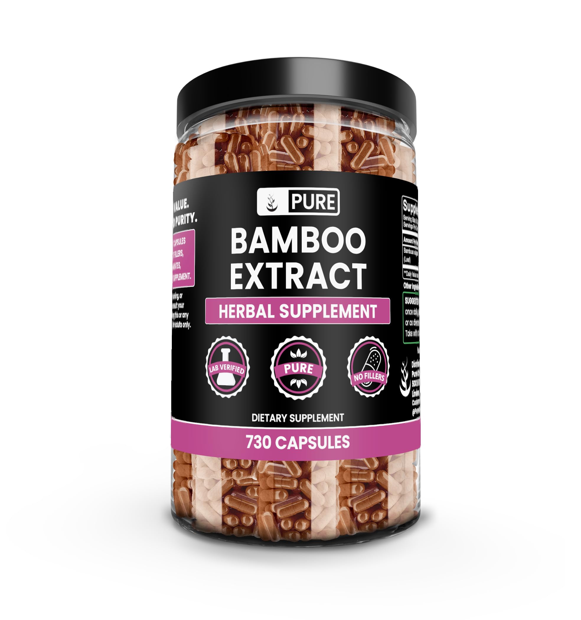 Bamboo Extract (730 Capsules) No Magnesium Or Rice Fillers, Always Pure, Lab Verified