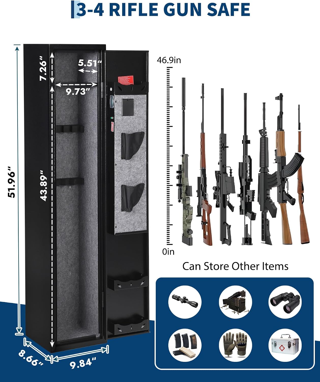 GarveeTech 4 Gun Safe for Rifles and Pistols,Heavy Duty Gun Cabinet, Gun Safes for Rifles with Adjustable Gun Racks & shelf, Large Digital Gun Locker