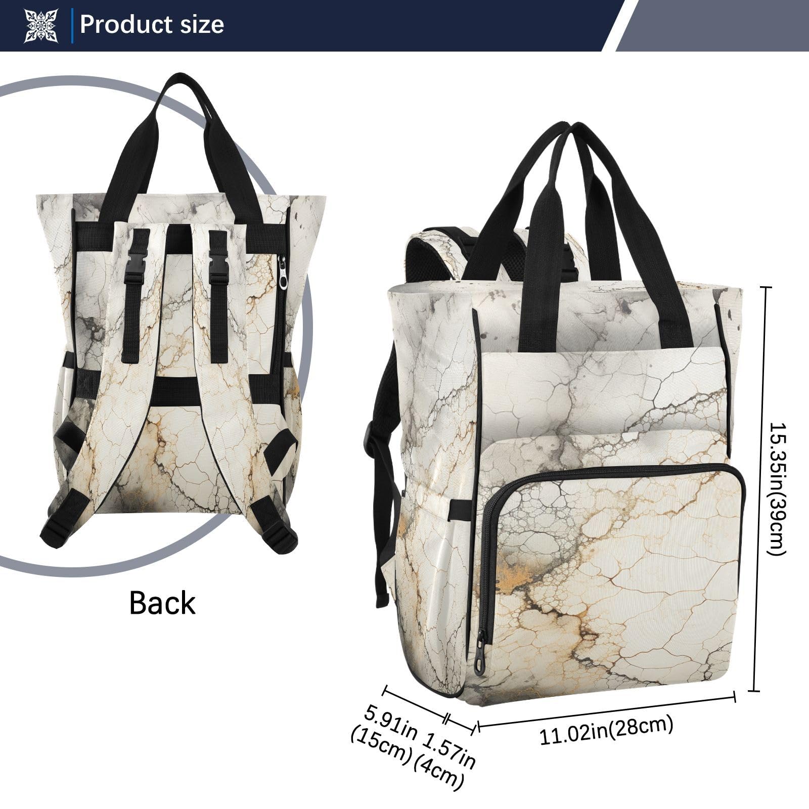 Marmo Bianco Texture Morbida Borsa per Pannolini Zaino Grande Capacità Borsa Mamma per Viaggia All'aperto