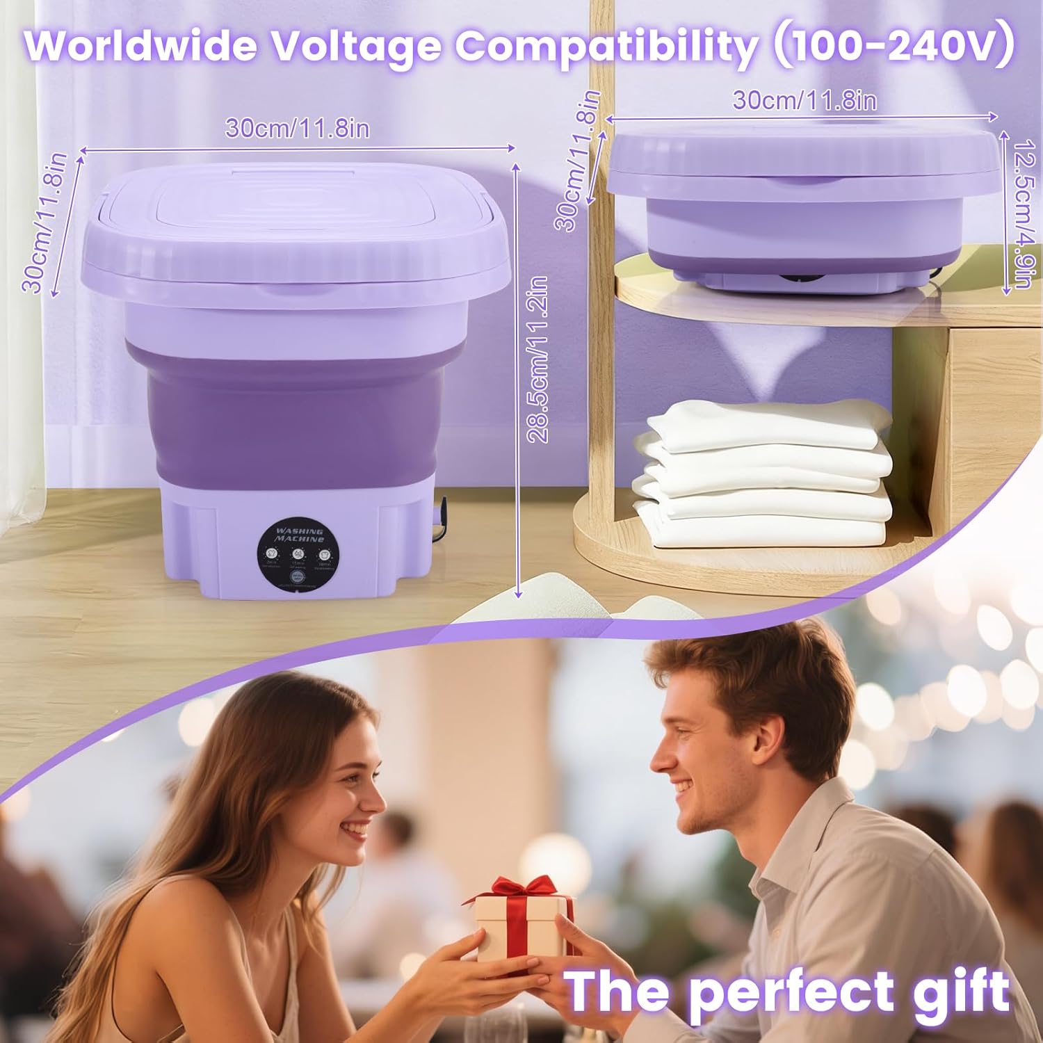 Portable Washer Machine, Mini Foldable Washing Machine for Travel, Camping, RV, Dorms, Apartment,Underwear and Baby Clothes (Lavender Purple)