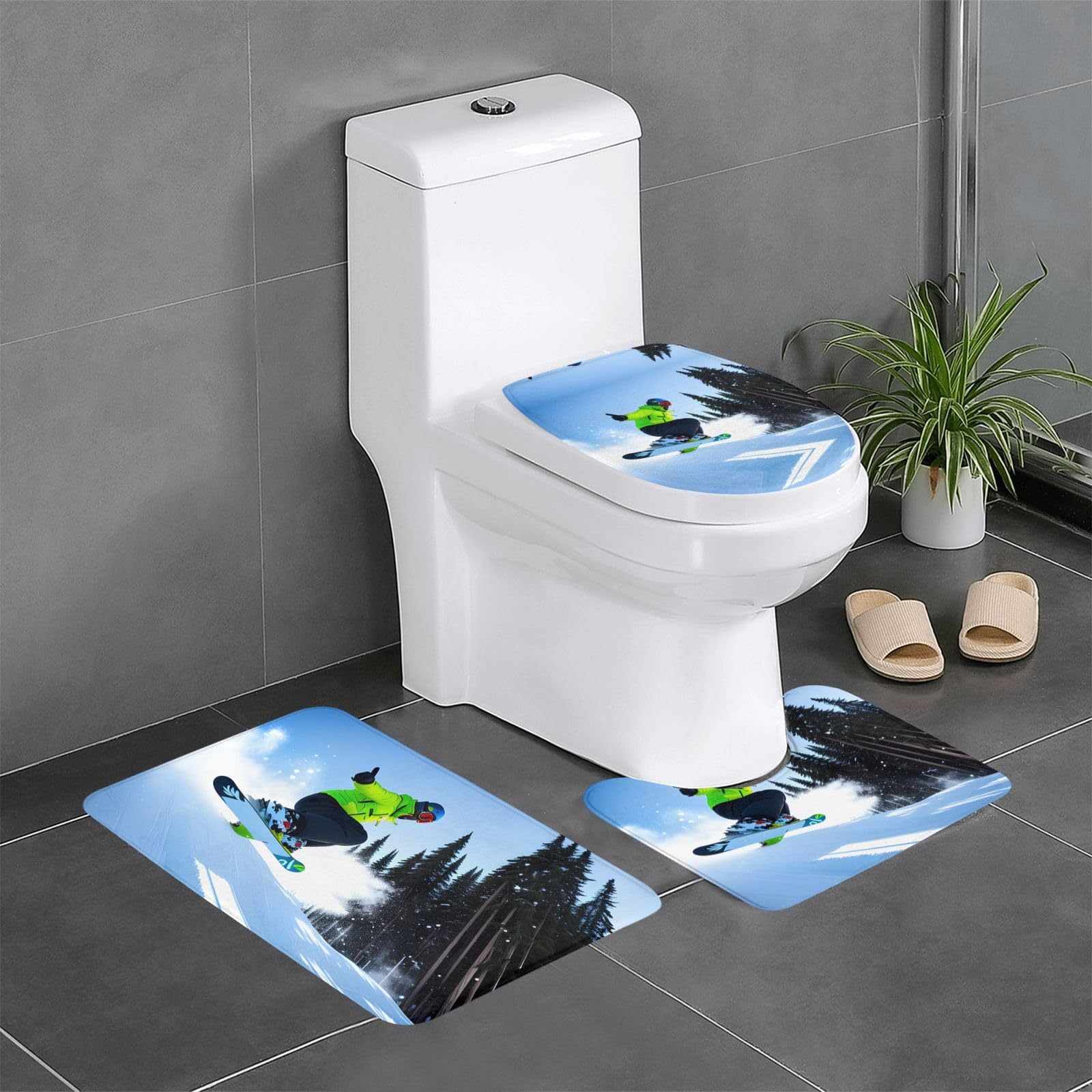 Tapis de salle de bain rectangulaire en U et O imprimé Snowboard WHJDPP