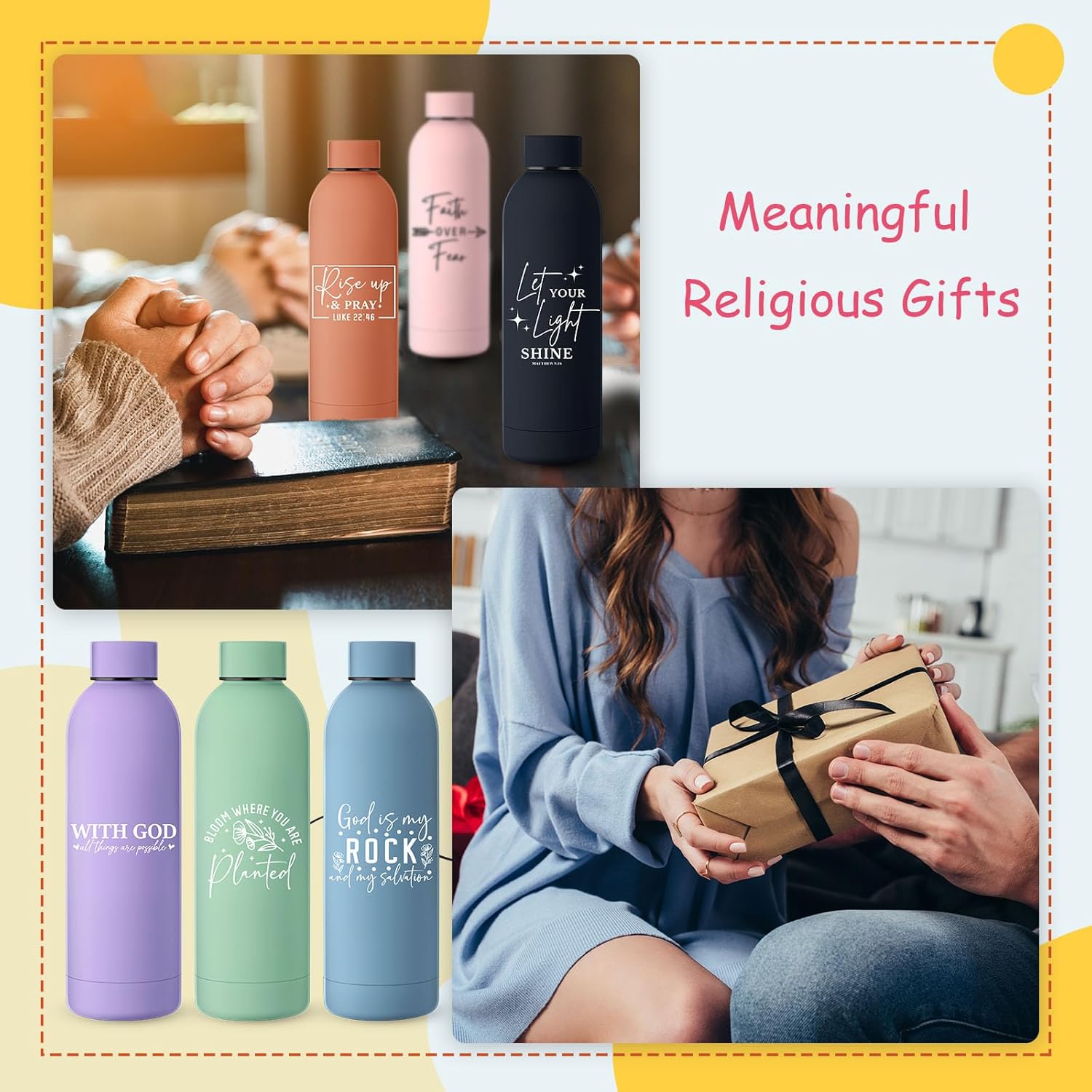 LemonRoad 10 Pcs Christian Gifts for Women Stainless Steel Water Bottles 17oz Christian Tumbler Bible Verse Cups Christmas Religious Gifts for Easter Religious Church(Multicolor,Fashion)