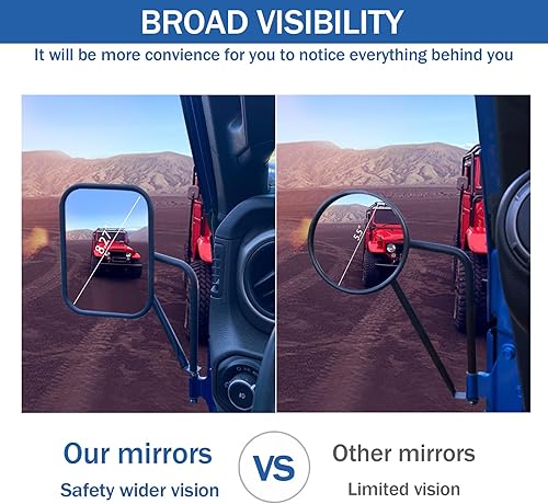 Miniatura 2 de Espejos para puertas apagadas, paquete de 2 espejos cuadrados de aventura lateral para Jeep Wrangler CJ YJ TJ JK JL JT Unlimited Accesorios,