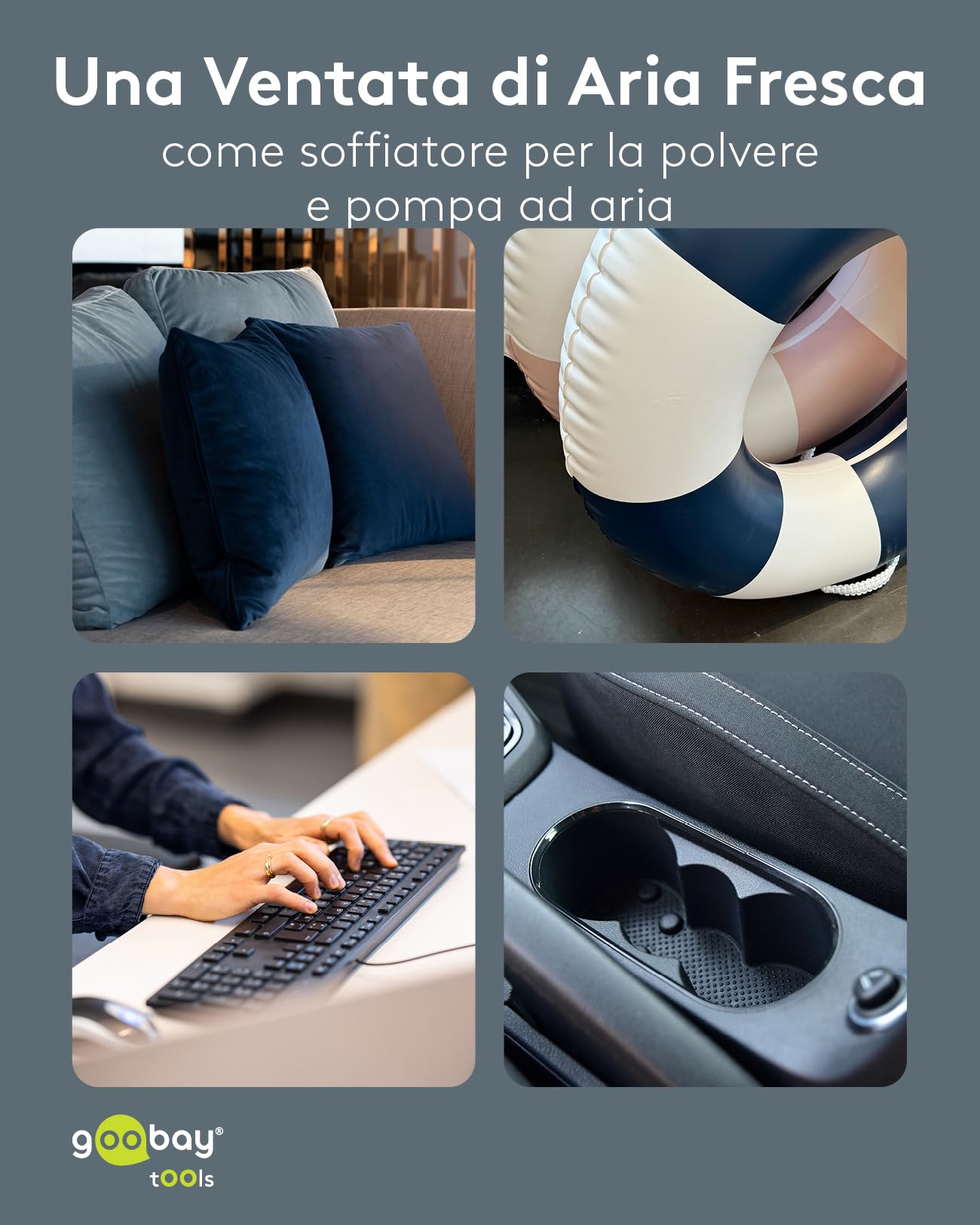 goobay soffiatore per polvere Advanced con 3 livelli, batteria da 6.000 mAh, 110.000 giri/min, fino a 80 minuti di autonomia, incl. 8 accessori per rimuovere la polvere da tastiere, PC, 77830