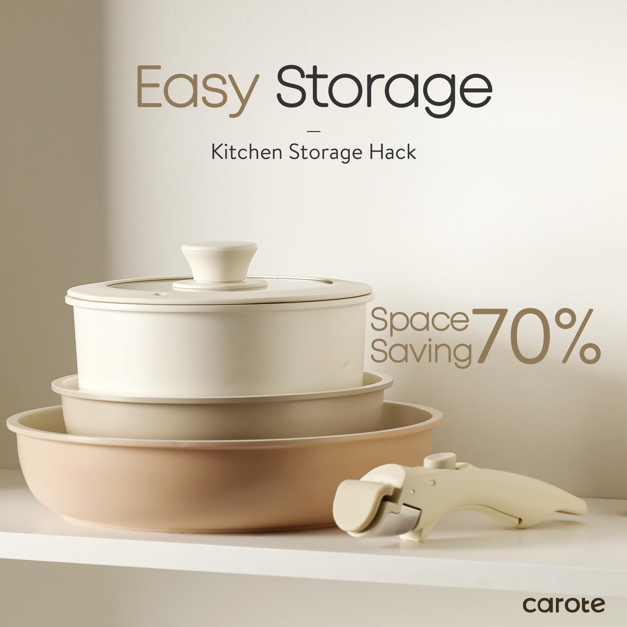 CAROTE 5 pcs Pots and Pans Set, Nonstick Cookware Set Detachable Handle, Induction Kitchen Cookware Sets Non Stick with Removable Handle, RV Cookware Set, Multicolor