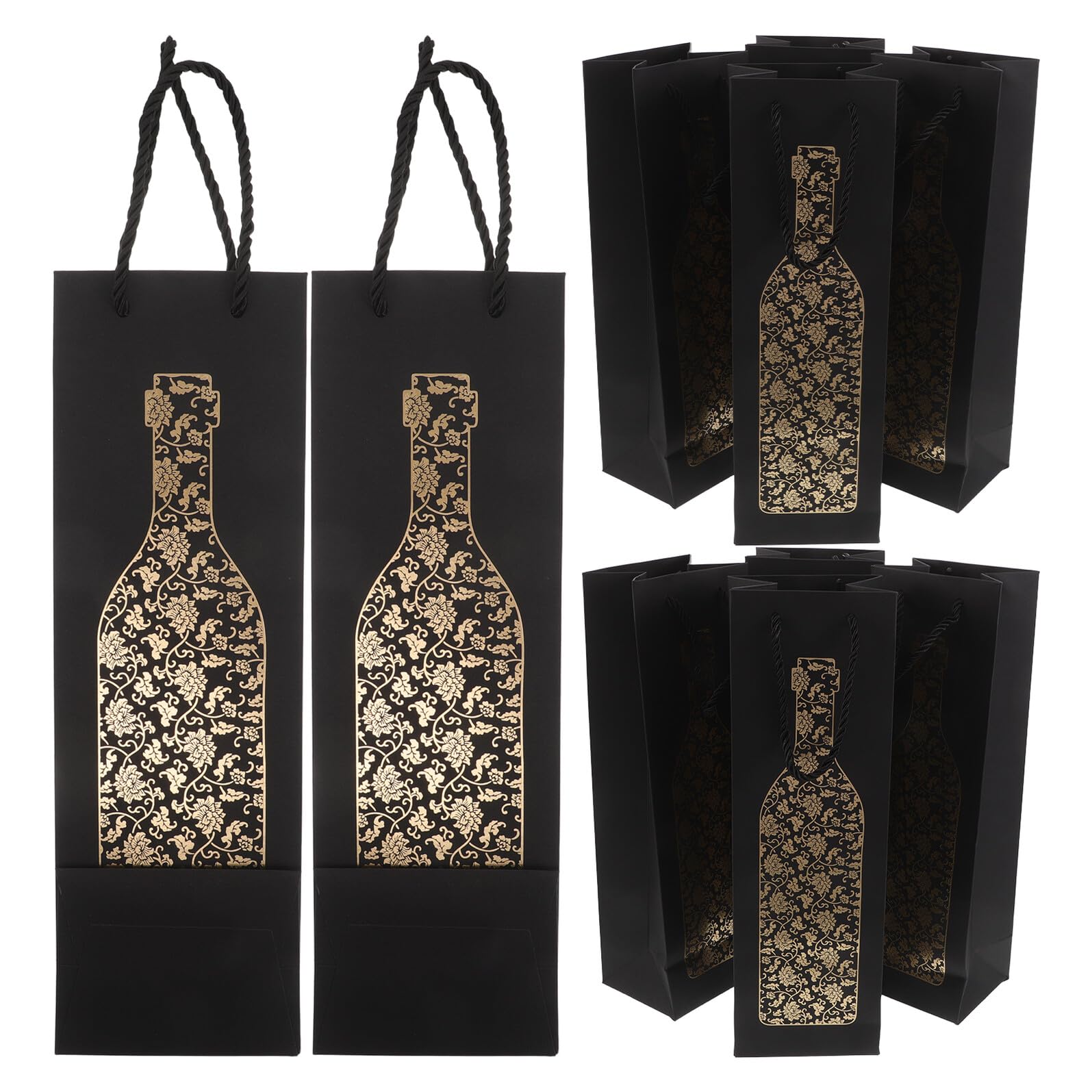 Pochette présent pour Noël et mariage : lot de 10 sacs bouteille noir et or élégants