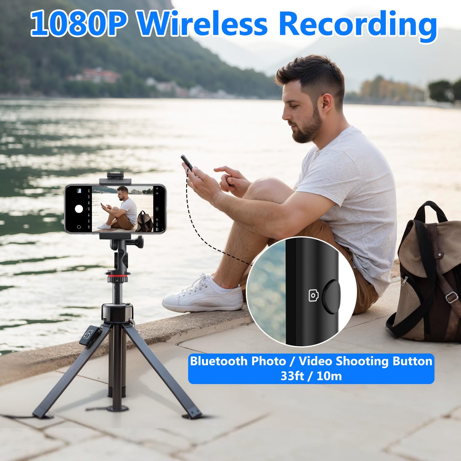 Retour Camera Compatibilité avec iPhone & Android, 1080P Écran de Moniteur pour Téléphone Vlog Selfie, Caméra Arrière à Synchronisation sans Fil pour Vlogs, Streaming, TikTok