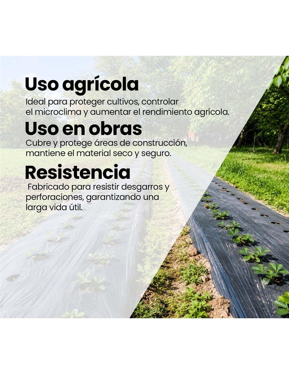Jardin202 - Plástico para la Agricultura y Obra - Rollos de Plástico Protector Cubretodo | 400 Galgas - 4 x 50 m (200 m²) (Negro)