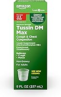 Amazon Basic Care Tussin DM MAX Cough Syrup: Max Strength Mucus Relief, Non-Drowsy Raspberry Menthol, 8oz