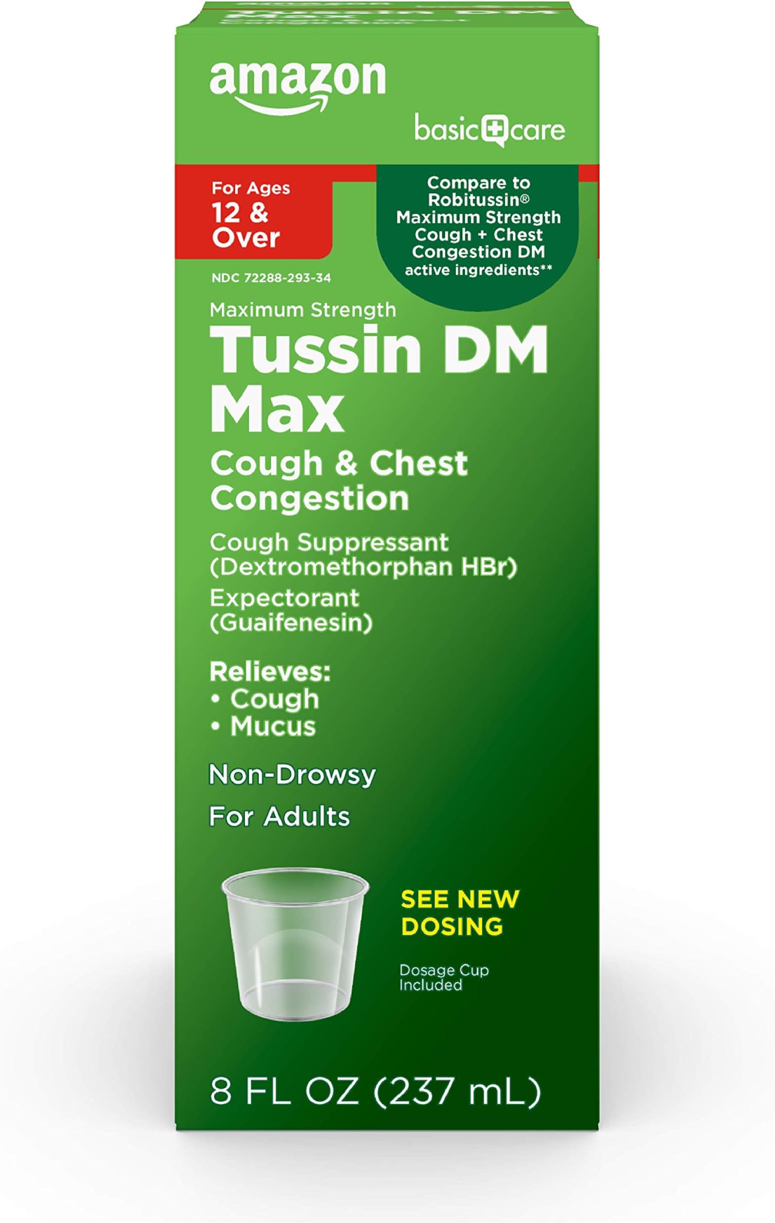 Amazon Basic Care Tussin DM MAX, Maximum Strength Cough and Chest Congestion Medicine, Non-Drowsy, Alcohol Free, Expectorant, Raspberry Menthol Flavor, 8 fl oz (Pack of 1)