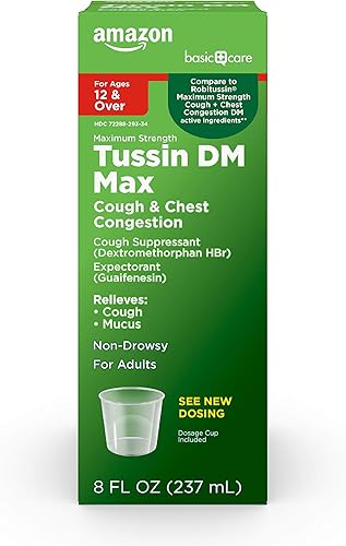 Tienda Basic Care Tussin DM MAX - Jarabe para medicina para la tos y el resfriado, alivio de moco y congestión, sin somnolencia, sabor a mentol de