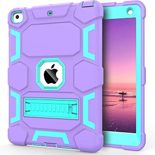 CCMAO Case for iPad 6th/5th Generation (9.7-inch, 2018/2017), iPad Pro 9.7 Inch Case 2016, iPad Air 2nd/1st Case with Kickstand, Hybrid Shockproof Protective Case for Kids Girls Women, Purple+Green
