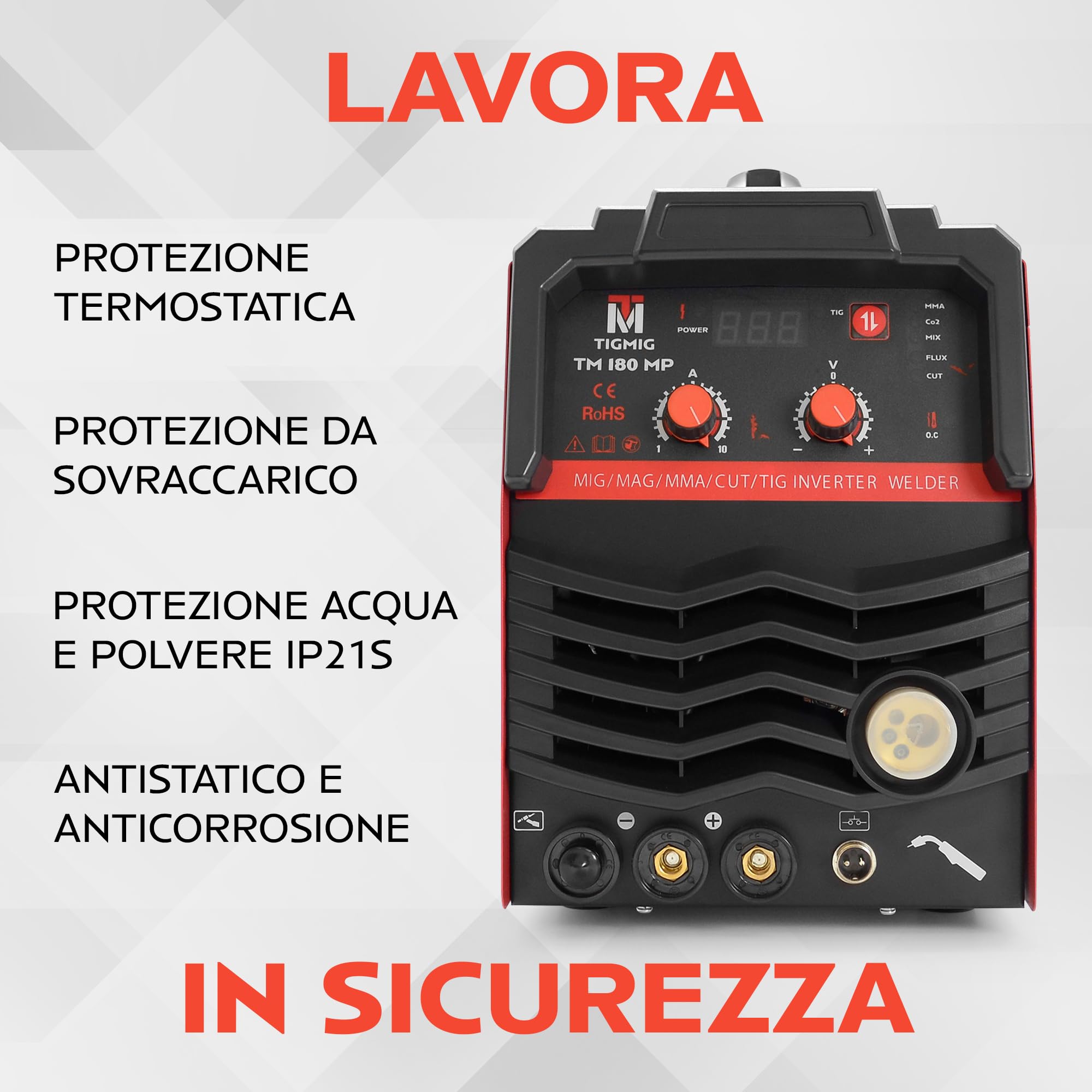 TIGMIG Saldatrice Inverter IGBT Multi Processo Taglio Plasma, Multifunzione 5 in 1: TIG/MIG/MAG/FLUX No Gas/MMA e Taglierina CUT, Saldatura 160A, Taglio fino a 10mm (40A), Garanzia e Assistenza ITA