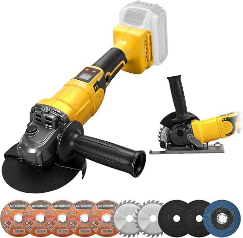 2-in-1 Cordless Angle Grinder & Circular Saw for Dewalt 20V Max Battery | No Battery, 4-1/2" to 5", 180° Rotating Head, 3-Speed with LED Display, 9300RPM Brushless for Cutting, Grinding, Polishing