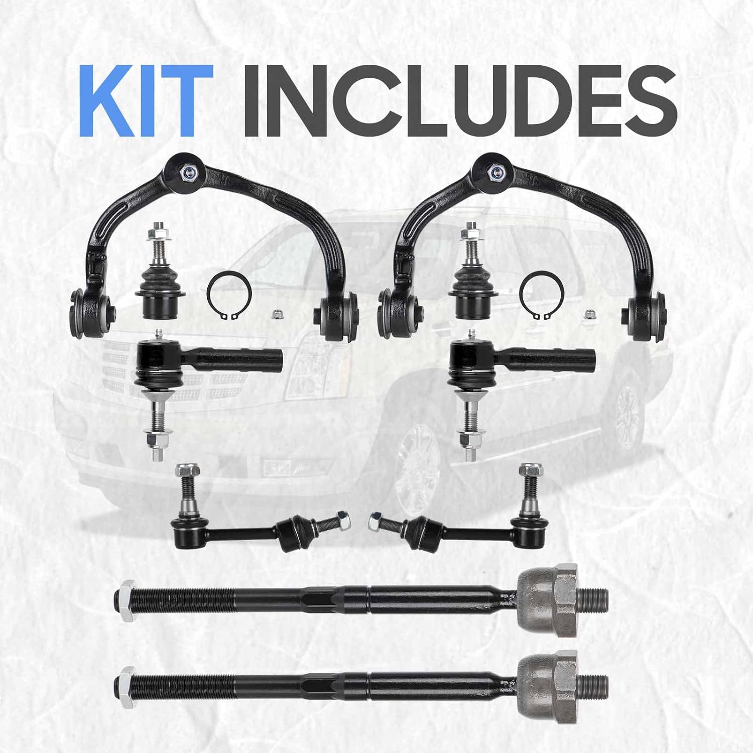 Front Left & Right Upper Control Arms w/Ball Joints Sway Bar Tie Rod End Link Suspension Kit for Ford Expedition Lincoln Navigator 2003-2004 Auto Adjusting Suspensions Only (10pc)