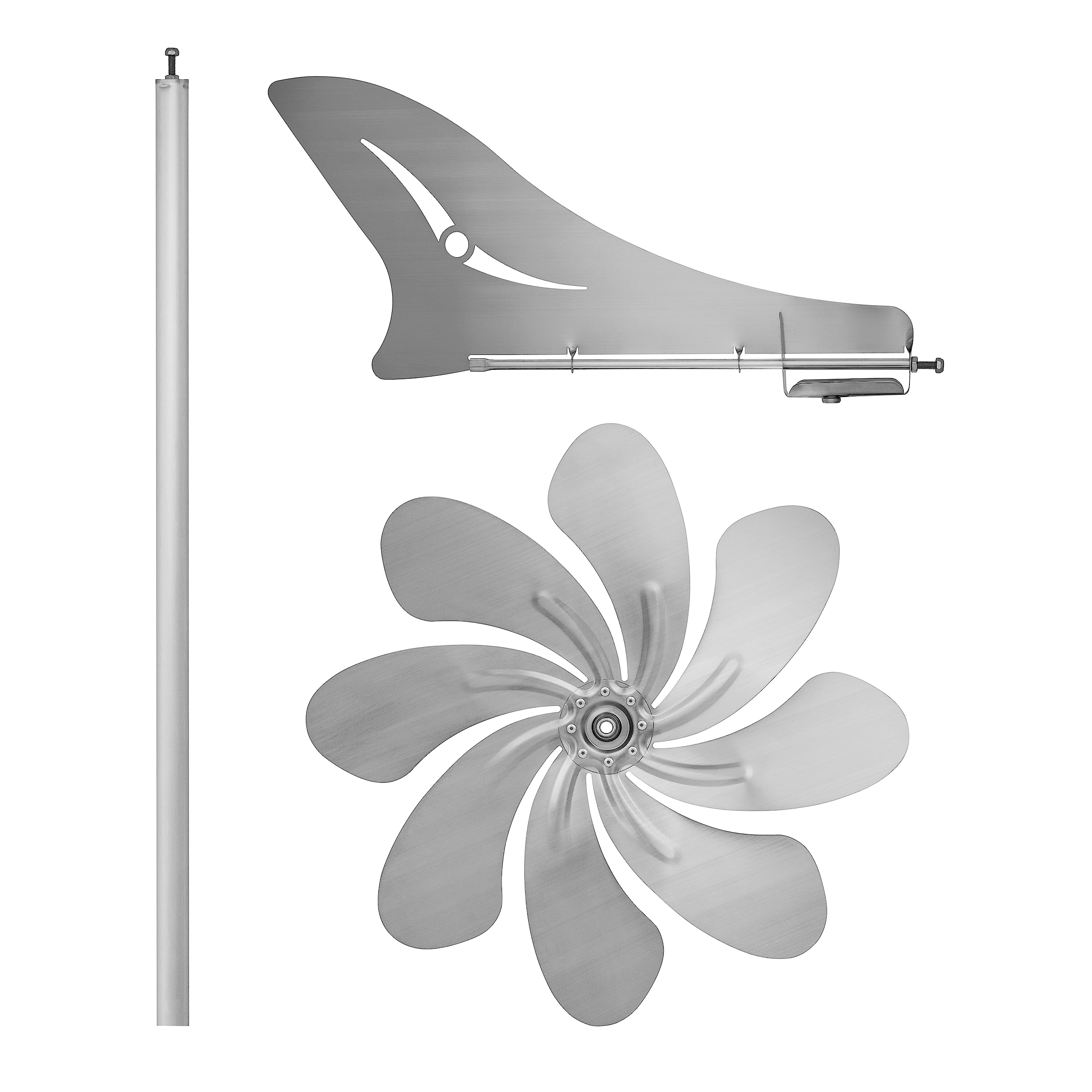 Skarat A1007 - steel4you XXL Windrad Windmühle Speedy40 Plus aus Edelstahl (40cm Rotor-Durchmesser), kugelgelagert, mit Windfahne (360° Grad drehbar) - Made in Germany (75cm)