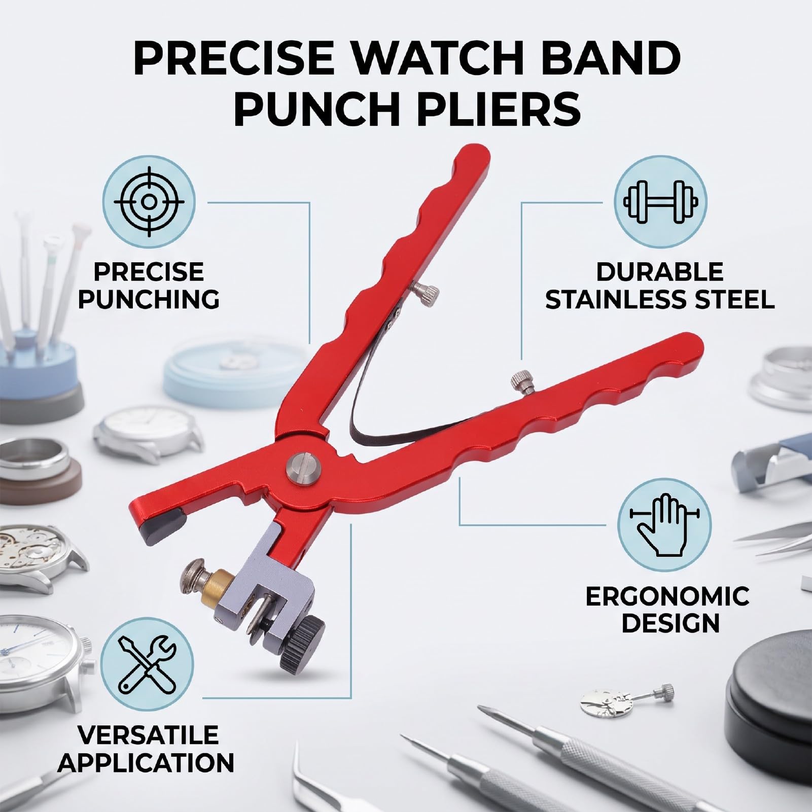 Luocute Uhrenarmband-Schneidzange, Präzisions-Edelstahl | Ergonomischer Rückholfedergriff, Präzises Lochstanzen an Armbändern, Stanzwerkzeug Zum Entfernen von Federstangenstiften