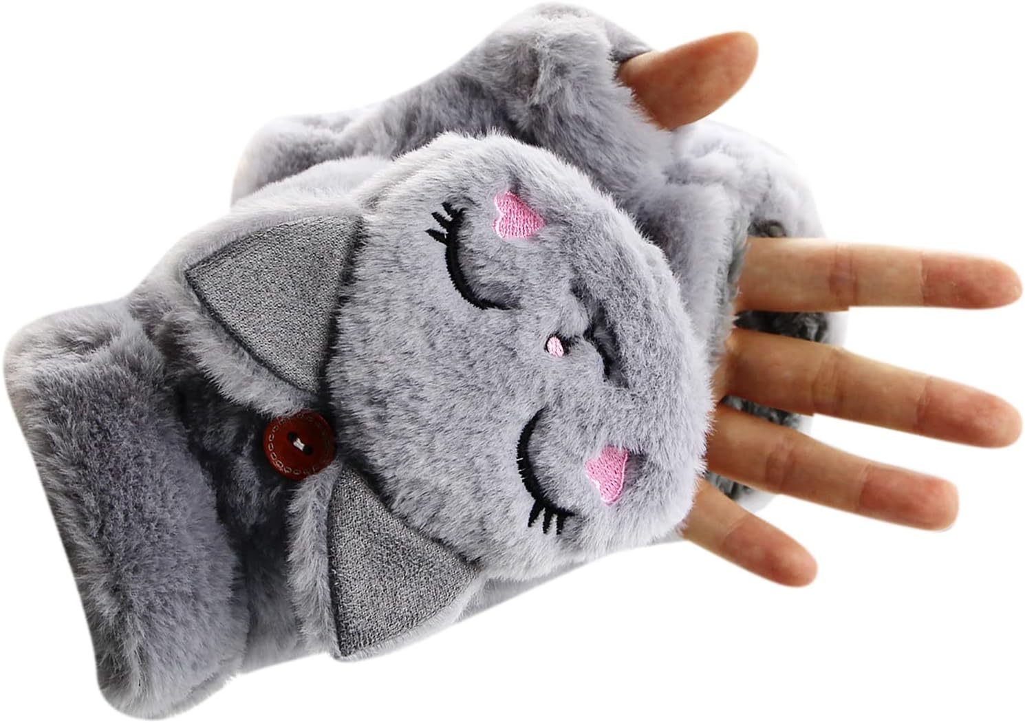 Girls Winter Convertible Mittens Cute Animal Cat Fleece Lined Warm Flap Cover Gloves Mitten for Kids